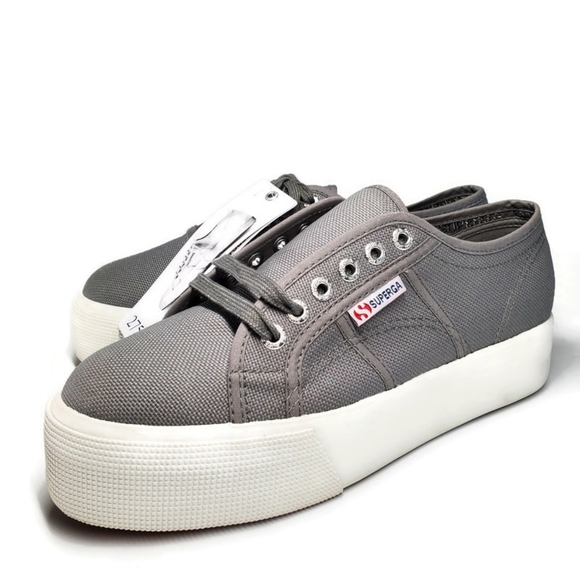 Superga Shoes - Superga Grey Canvas Platform Flatform Classic Lace-Up Sneakers 2750